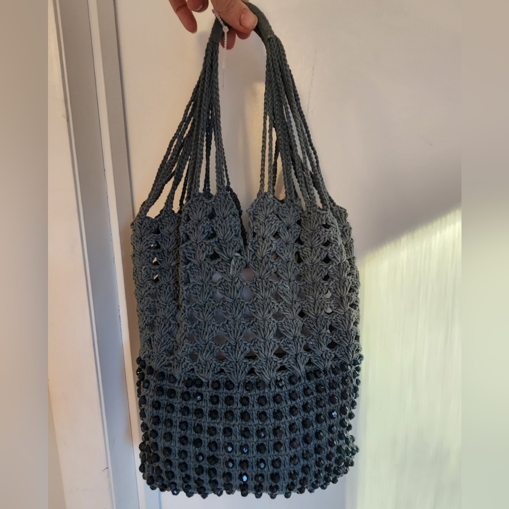 Nwot Free people studded Drawstring crochet bag with extra pouch - Picture 15 of 15